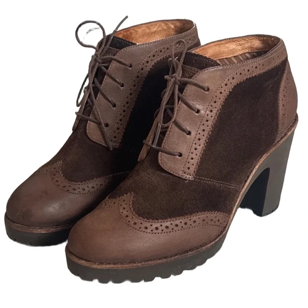 Sperry Top-Sider Emory Brown Suede Leather Wingtip Brogue Oxford Booties Heeled